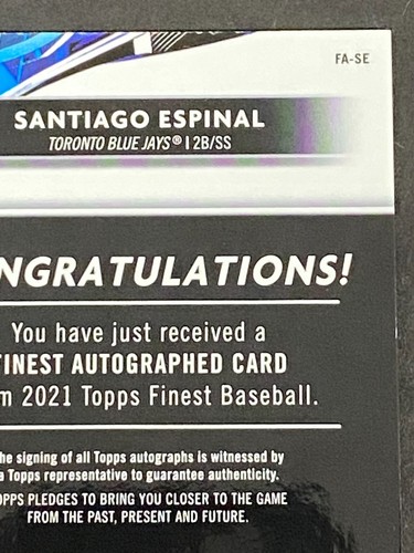 Santiago Espinal 2021 Topps Finest Auto RC #FA-SE - Picture 8 of 10