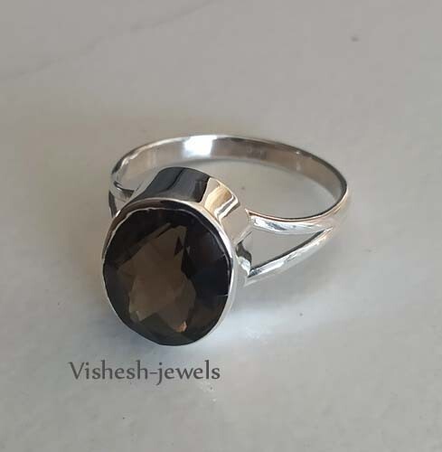 Solid 925 Sterling Silver Natural Smoky Quartz Ring Jewelry S US 9 VJ-264 - Picture 9 of 10