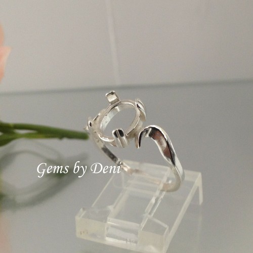 (7x5-10x8mm) Oval Cab Sterling Silver Swirl Pre-Notched Ring Setting (Size 5-8) - Picture 3 of 7
