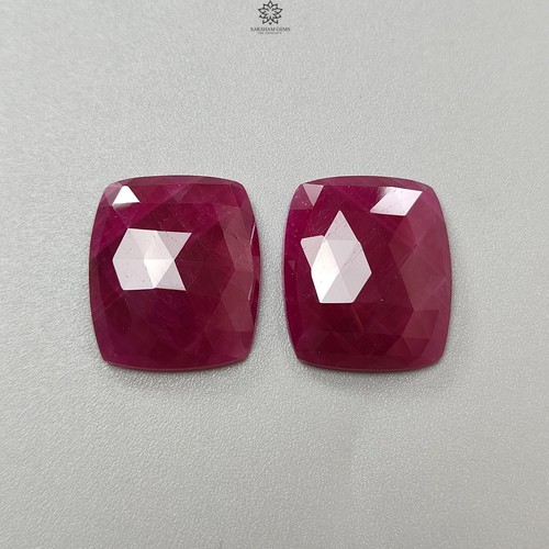 40.20ct Natural Untreated Red Ruby Cushion Rose Cut 20*17mm - 20*17.5mm 2pcs Set - Picture 2 of 5