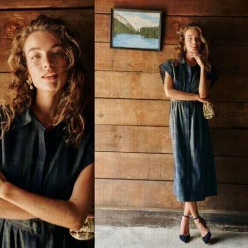 Tuckernuck NEU Blackwatch Chloe Plaid Navy Green Classic Midi Dress Size XL - Bild 3 von 12