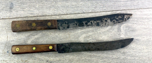 Vintage 1950's Truedge Hi-Carbon 11" butcher knives Wood Handles x2 - Picture 2 of 5