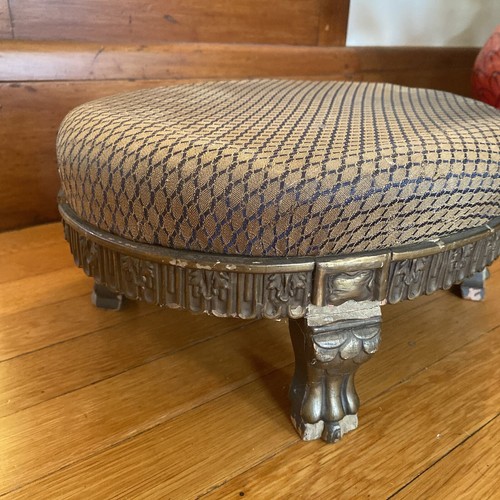 Antique Carved Foot Stool Ottoman Needlepoint Upholstery Gold Gesso Victorian - Picture 17 of 24