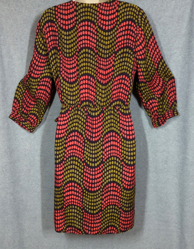 BODEN Wrap Dress 12 Silk Blnd Lined Geometric Dot Print 3/4 Sleeve Green Orange - Picture 7 of 11