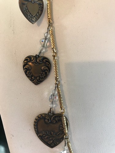Vintage heart charm gold tone necklace with earrings M17 - Picture 5 of 9