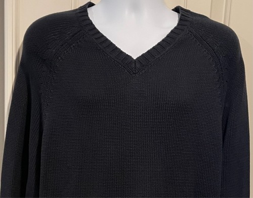 Maglione Lands' End blu navy in cotone con scollo a V - Uomo Large - Foto 2 di 2