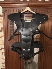 Chest armor. Black leather. LARP. Medieval shoulder / back/ chest. Hand Crafted