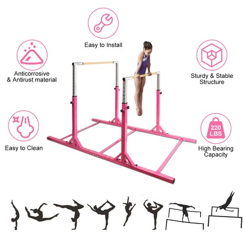 Kids Gymnastics Parallel Bars Double Horizontal Home Adjustable Width & Height - Picture 3 of 6