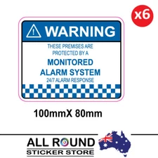 6 x Alarm System Monitored Warning Security Stickers 100mm x 80mm
