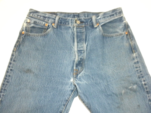 Levi's 501 Jeans Herren 36x34 Blau Denim Button Fly Straight Distressed Batwing - Bild 4 von 14
