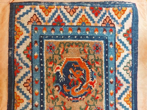 Antiker Tibet Khaden - Drachenteppich Fragment handgeknüpfter Teppich 90x65cm - Bild 6 von 7