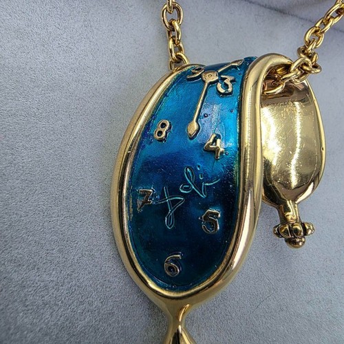Salvador Dalì collana orologio fusione placcato oro su argento sterling usato Giappone - Foto 3 di 13