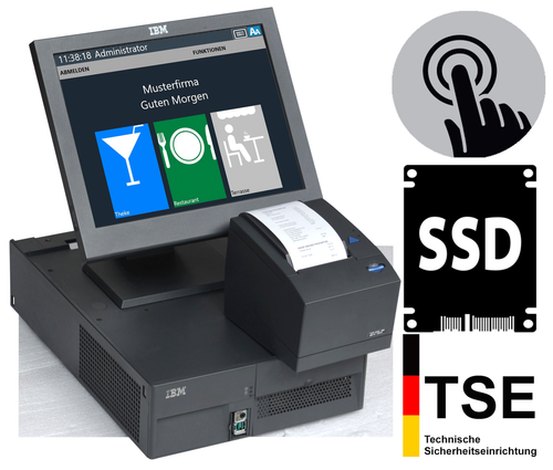 IBM TOUCHSCREEN KASSE KASSENSYSTEM GASTRONOMIE BONDRUCKER KLITZKASSE TSE KA10 - Bild 1 von 7