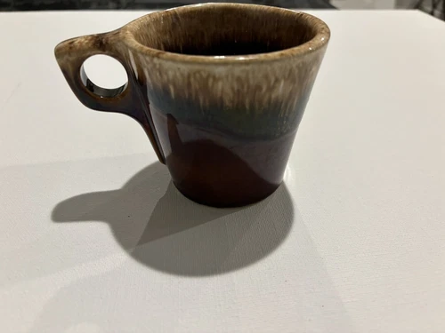 USA Hull Pottery Coffee Mug Tea Cup 3.5” Brown Drip Glaze MCM Vintage Oven Proof