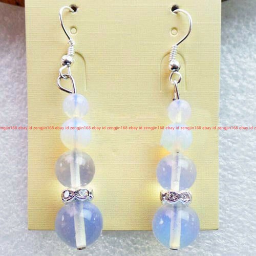 6-12mm Fashion Mixed Gemstone Round Beads Rhinestone Silver Hook Dangle Earrings - Picture 4 of 35