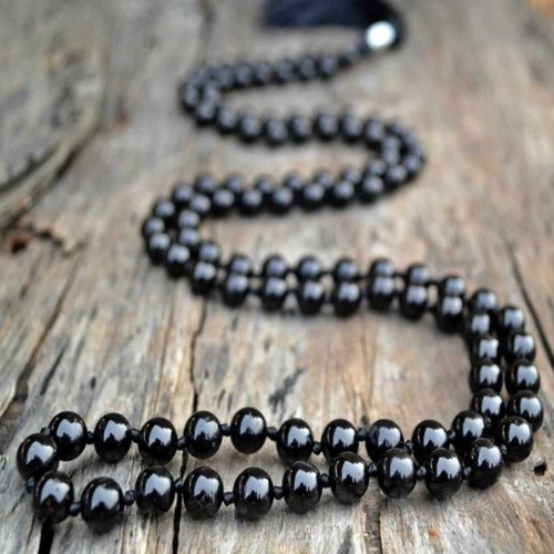 8mm Natural Black round Tourmaline 108 knot bracelet Prayer Yoga - Picture 7 of 7