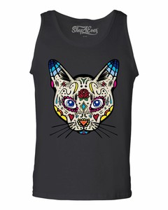 shop4ever Day of The Dead Cat Mens Tank Top Dia de Los Muertos Tank Tops shop4ever Day of The Dead Cat Mens Tank Top Dia de Los Muertos Tank Tops