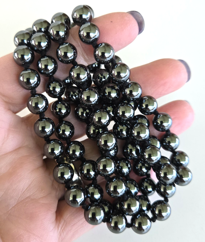 Collana Vintage Magnetica Ematite Rotonda Perline Senza Chiusura Annodata 31" - Foto 4 di 4