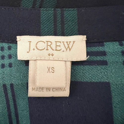 J Crew Factory Womens Chiffon Blouse XS Green Blue Tartan Plaid Bell Sleeve - Picture 5 of 7