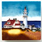 Lighthouse Hand Painted Ceramic Art Tile 4x4" Easel Back Display Vintage