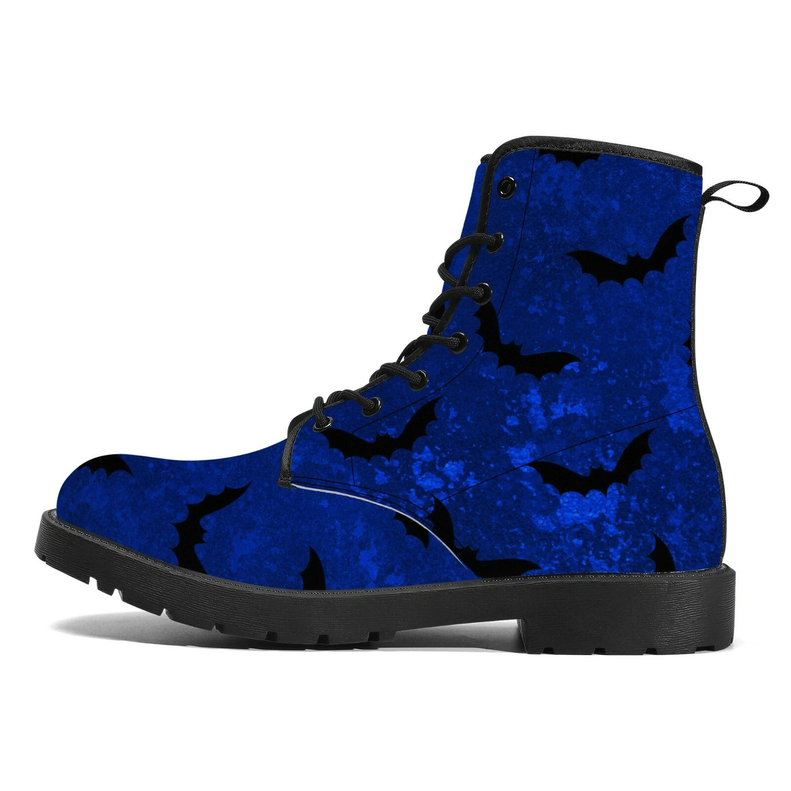 Gothic Royal Blue Bat Canvas Boots for Winter and Halloween