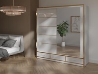 Sliding Door Wardrobe with Mirror, LED Light & Drawers – Modern Bedroom Closet
