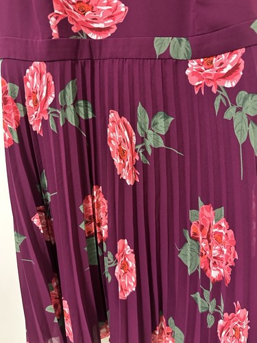Review Womens Dress 14 Mulberry Rose Print High Ruffle Neck Pleated Full Skirt - Picture 2 of 8