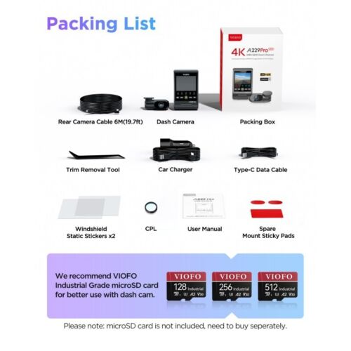 VIOFO A229 PRO 2CH 4K+2K 2 CHANNELS CAR DASH CAMERA SONY STARVIS 128GB VIOFO - Picture 11 of 16