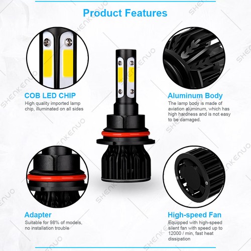For Ford Mustang 1988-1993 - 4X LED Headlight Bulb High/Low Beam + Fog Light Kit - Bild 10 von 12