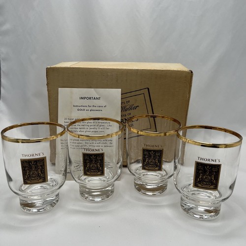 Vintage Thorne's 22K Gold Logo/Rim Cocktail Glasses Federal Glass Co. Set of 4 - Picture 2 of 10