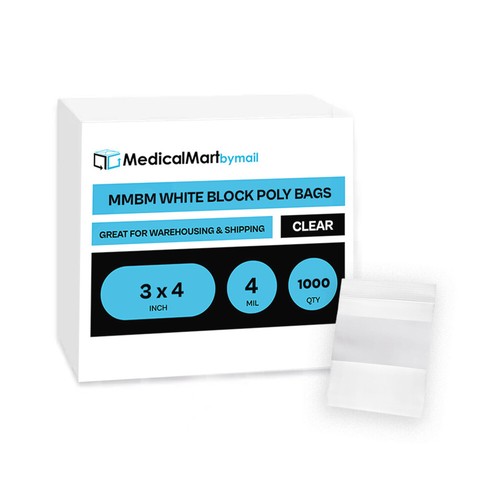 1000 Zip Seal Bags 3 x 4 White Block 4 Mil Poly 3"x4" Writable Resealable Clear - Picture 2 of 6