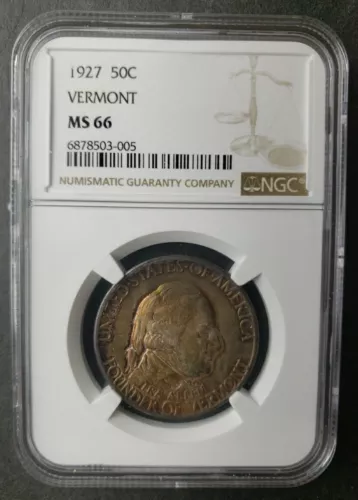 1927 50c Vermont Commemorative Silver Half Dollar NGC MS66