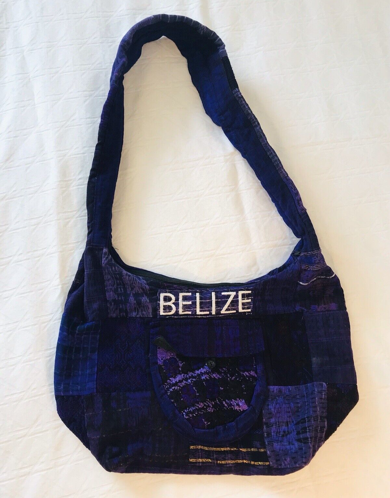 Handmade PURPLE PATCHWORK Belize Boho Tote Purse Bag Embroidered BELIZE