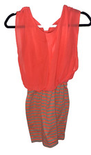 Accidentally In Love Juniors Dress XS Orange Gray Casual Striped Sleeveless