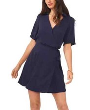 Vince Camuto Collared V-neck Short Sleeve Wrap Dress L9425 Womens Size XXS