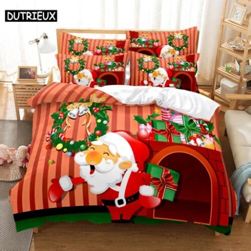 3D Red Christmas Duvet Cover Set for Bed Linens Quilt Comforter Pillow Case - Bild 12 von 33