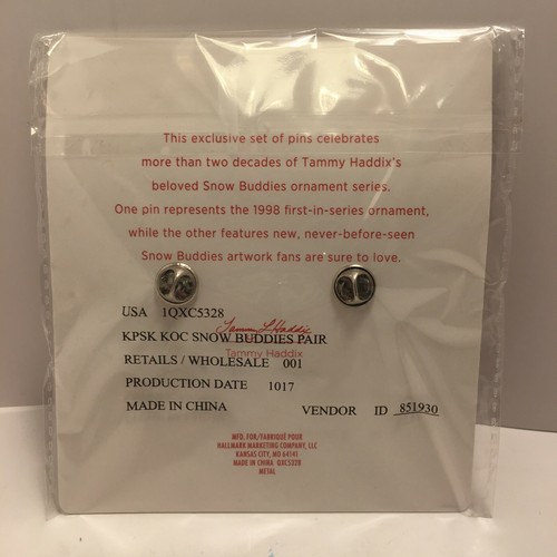 2018 Hallmark Keepsake Ornament Club Snow Buddies Enamel Pin Set of 2 Snowman - Picture 2 of 2