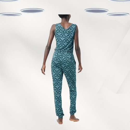 Ex Fat Face Women’s Sleeveless Palm Tree Print Jumpsuit in Teal Green (Defect) - Picture 3 of 3