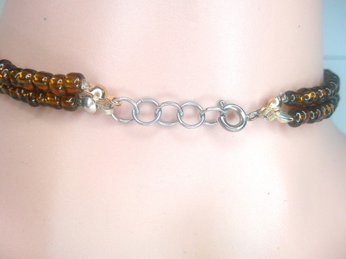 Brown Bead Multi Strand Choker Pendant Necklace Adjustable Handmade Boho - Picture 4 of 6