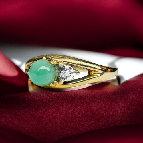 10K Gold - natürlicher kolumbianischer Smaragd & Diamant Ring - Gr. 7 - 1/3 kt Cabochon - 1,6 g - Bild 17 von 24