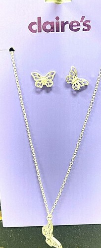 Claire’s Girls Earrings & Necklace Set Choose Butterflies/Peace Signs/Crosses - Picture 2 of 4