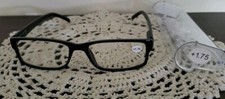 Black Plastic Framed Spring Hinged Reading Glasses w/Clear Case 1.75 L4B