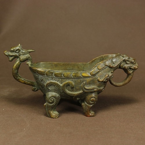 Antique Chinese Bronze Hand Made engraved Dragon Wine Cups Tea Cups - Picture 2 of 11