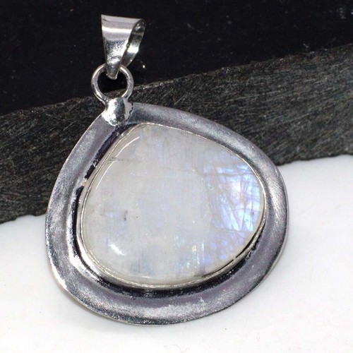 Rainbow Moonstone 925 Silver Plated Pendant 1.6" Exquisite Jewelry GW