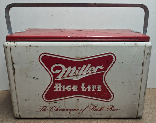 Cronstrom's Miller High Life Beer Metal Picnic Cooler Ice Chest 21"