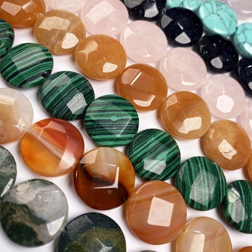 16mm Natural Flat Faceted Round Tiger Eye/Opal /Agate Gemstone Coin Loose Beads - Picture 3 of 29