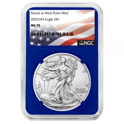 2022 (W) $1 American Silver Eagle NGC MS70 Flag Label Blue Core