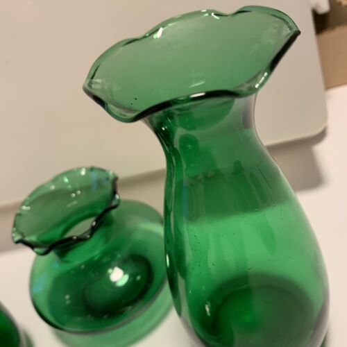 4 Stück Vintage grüne Glasvasen geraffte Kanten Hochzeit - Bild 3 von 4