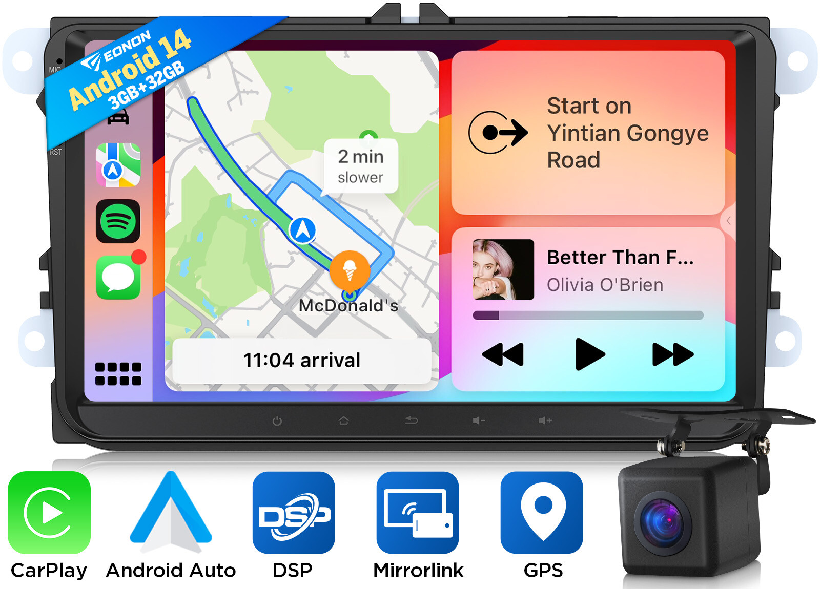 Für VW Eonon VWX7 Android 14 332GB Autoradio 9 IPS Navi Navigation CarPlay DSP