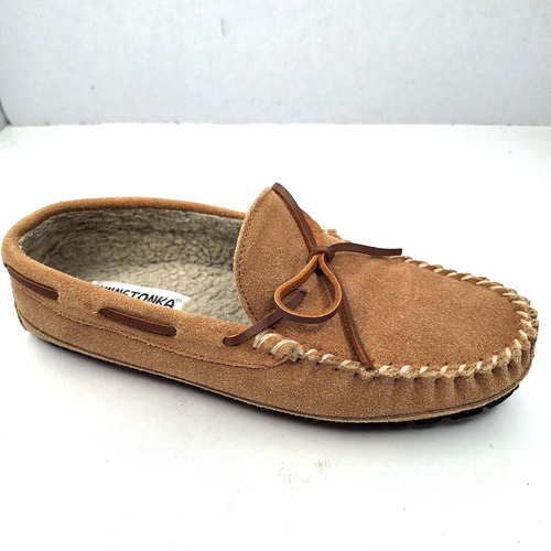 Minnetonka Moccasin Slipper Leather Shoes Men Size 8.5 Medium Tan 4154H - 第 5/11 張圖片